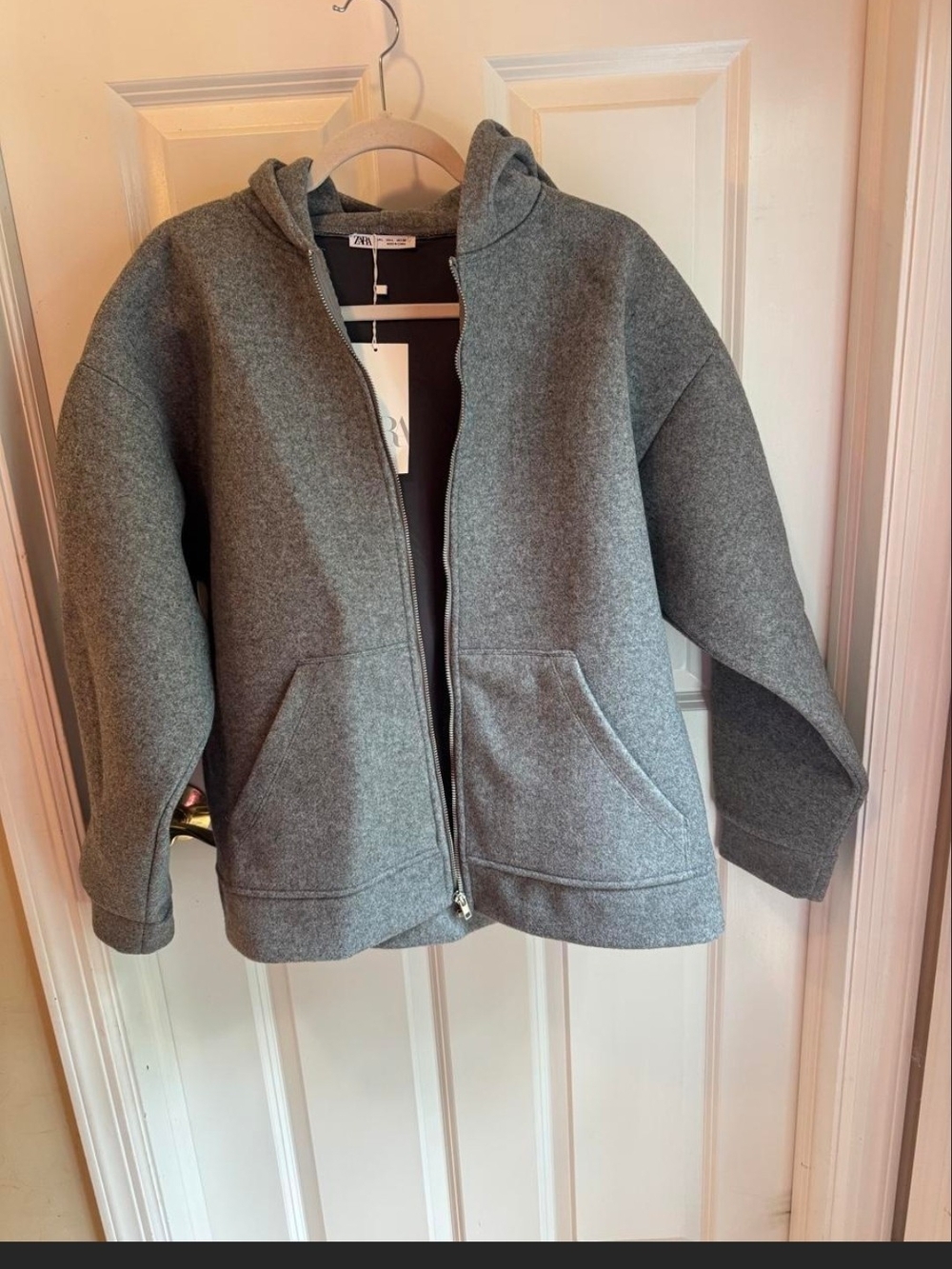 Zara Women's Gray Hooded Zip Jacket